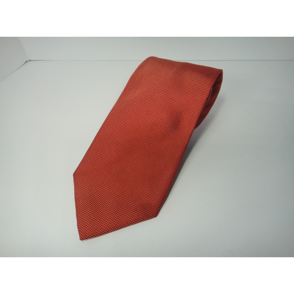 Hugo Boss Men Burnt Orange Silk Micro-Basketweave Texture Necktie Made in Italy